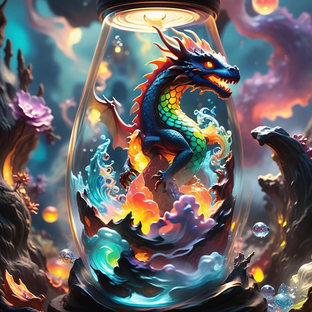 Dragon Trapped in a Glowing Lava Lamp