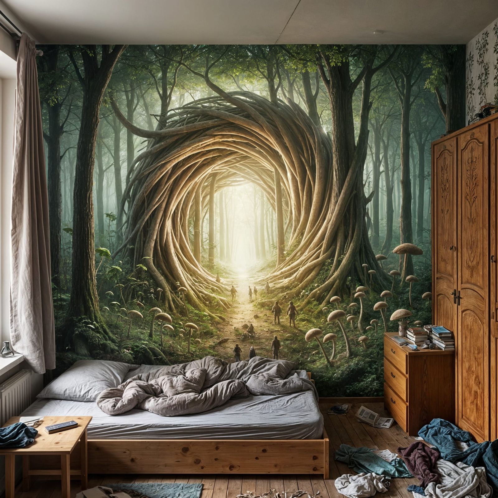 Magical Forest Portal Appears in Messy Bedroom
