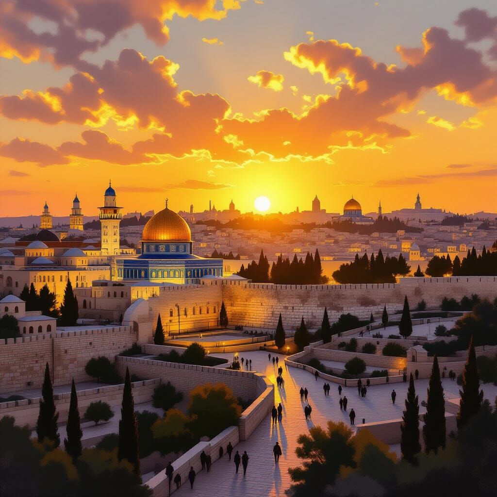 Jerusalem Sunset Over Ancient City
