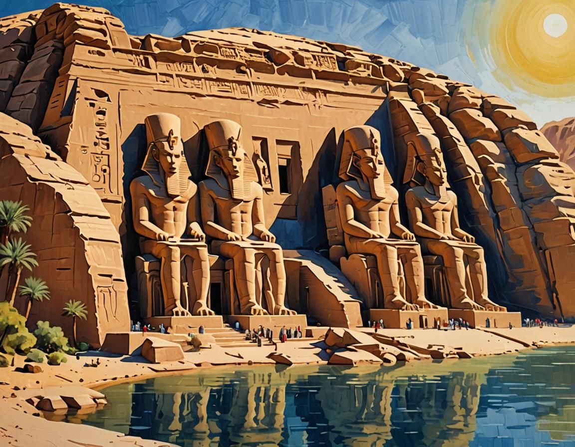 Abu Simbel Temple in Impressionist Gouache Style