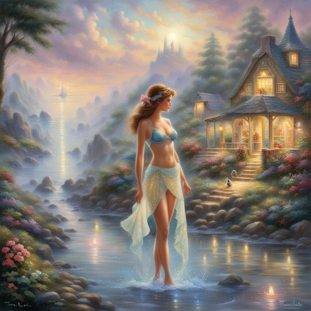 Ethereal Bikini Girl in Hyperdetailed Fantasy Landscape