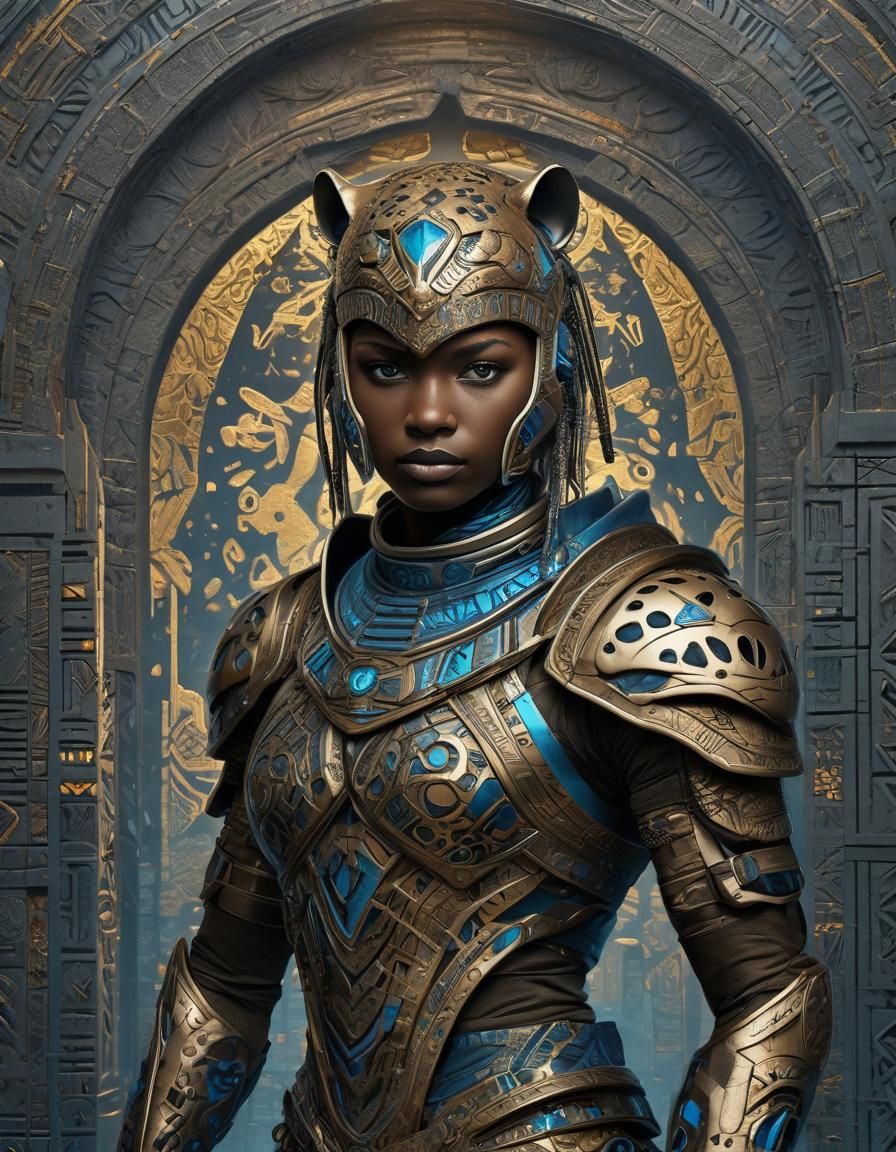 Leopard Warrior in Titanium Armour, Comic Book Style
