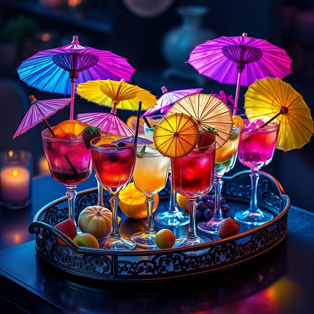 Elegant Art Nouveau Cocktails in Watercolour Style