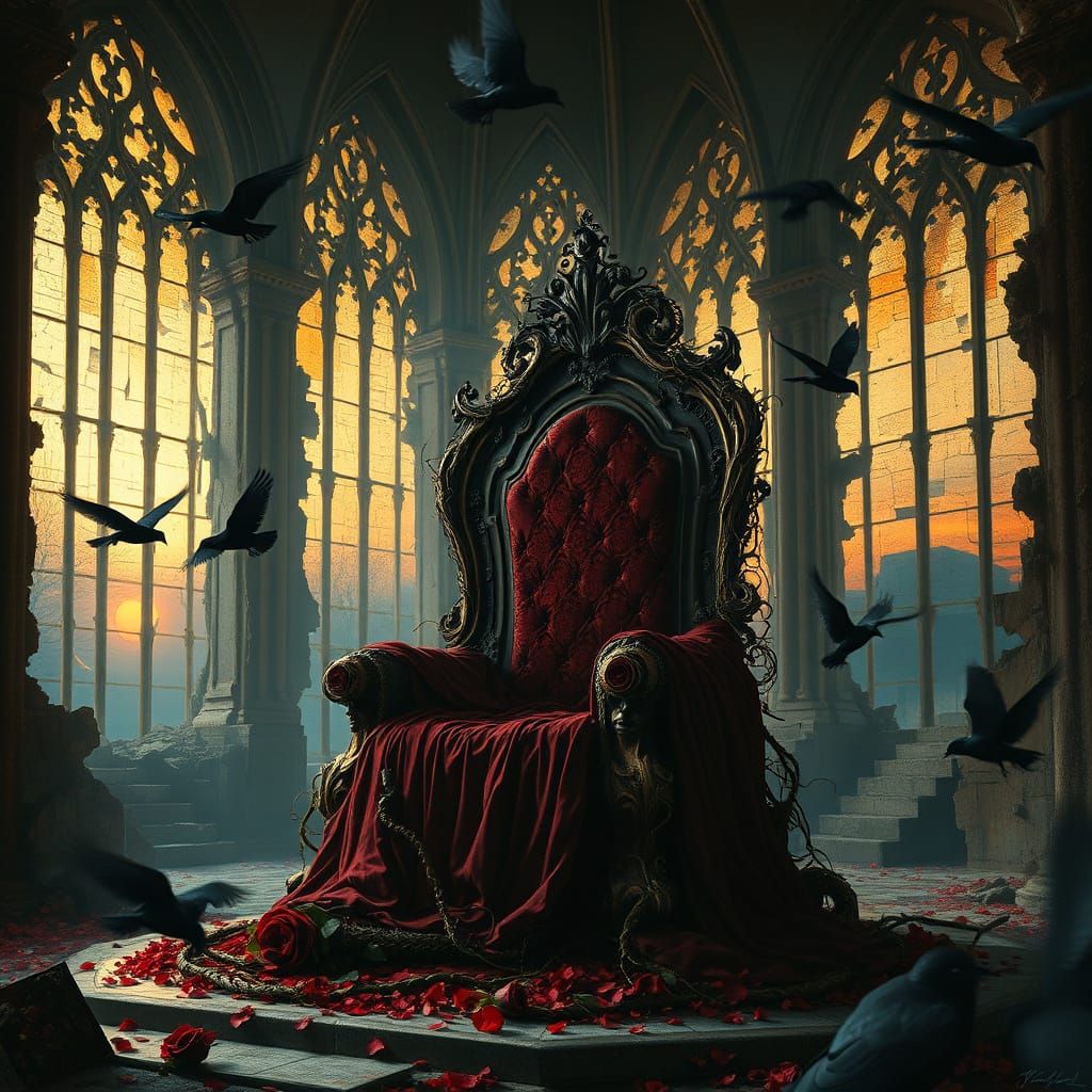 Ruined Cathedral: Rose Throne Amidst Shattered Light