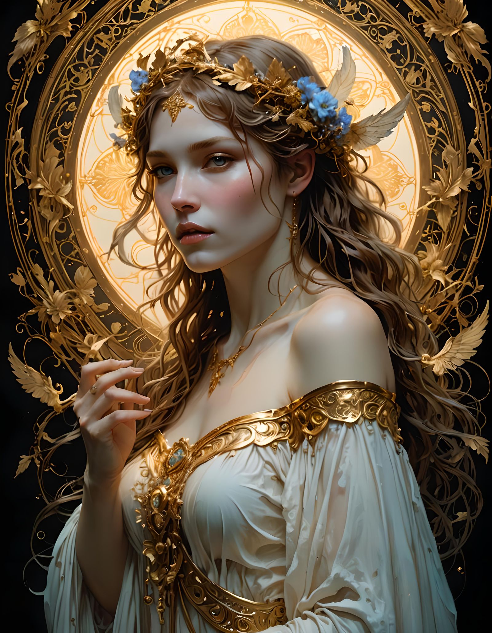 Ethereal Nude Scandinavian Woman in Art Nouveau Style