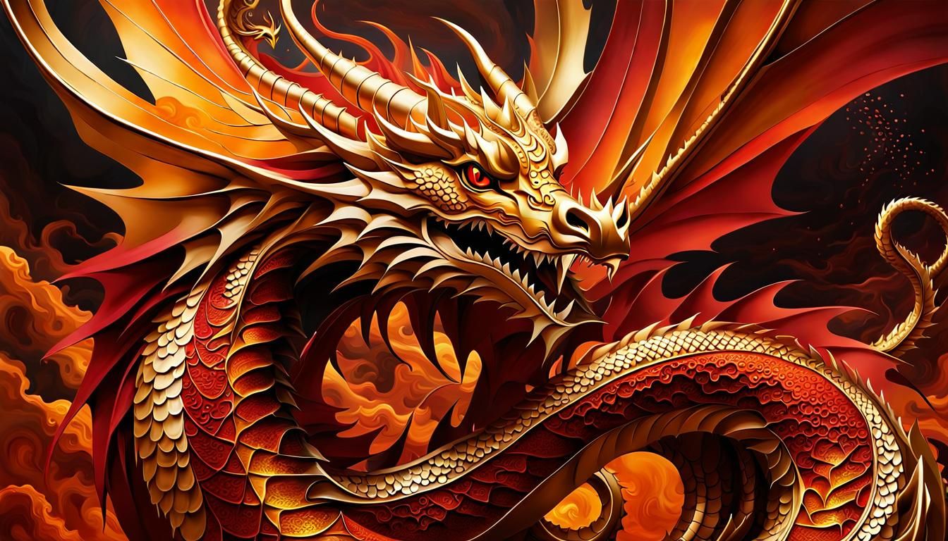 Ancient Gold Dragon in Elemental Abstract Style