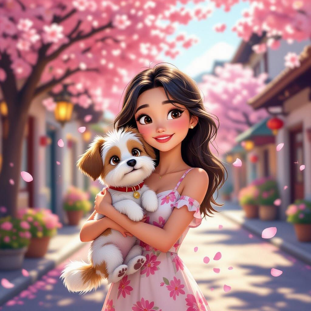 Young Woman and Westie in Pixar Style Movie Poster