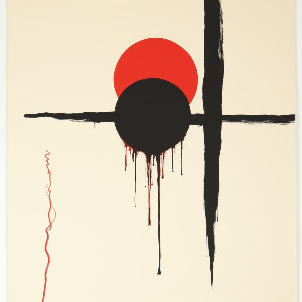 Geometric Abstraction with Melting Red Circle