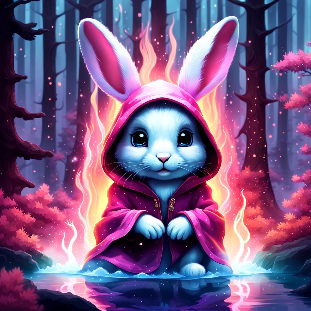 Magical Bunny Creates Fox Silhouette in Enchanted Forest