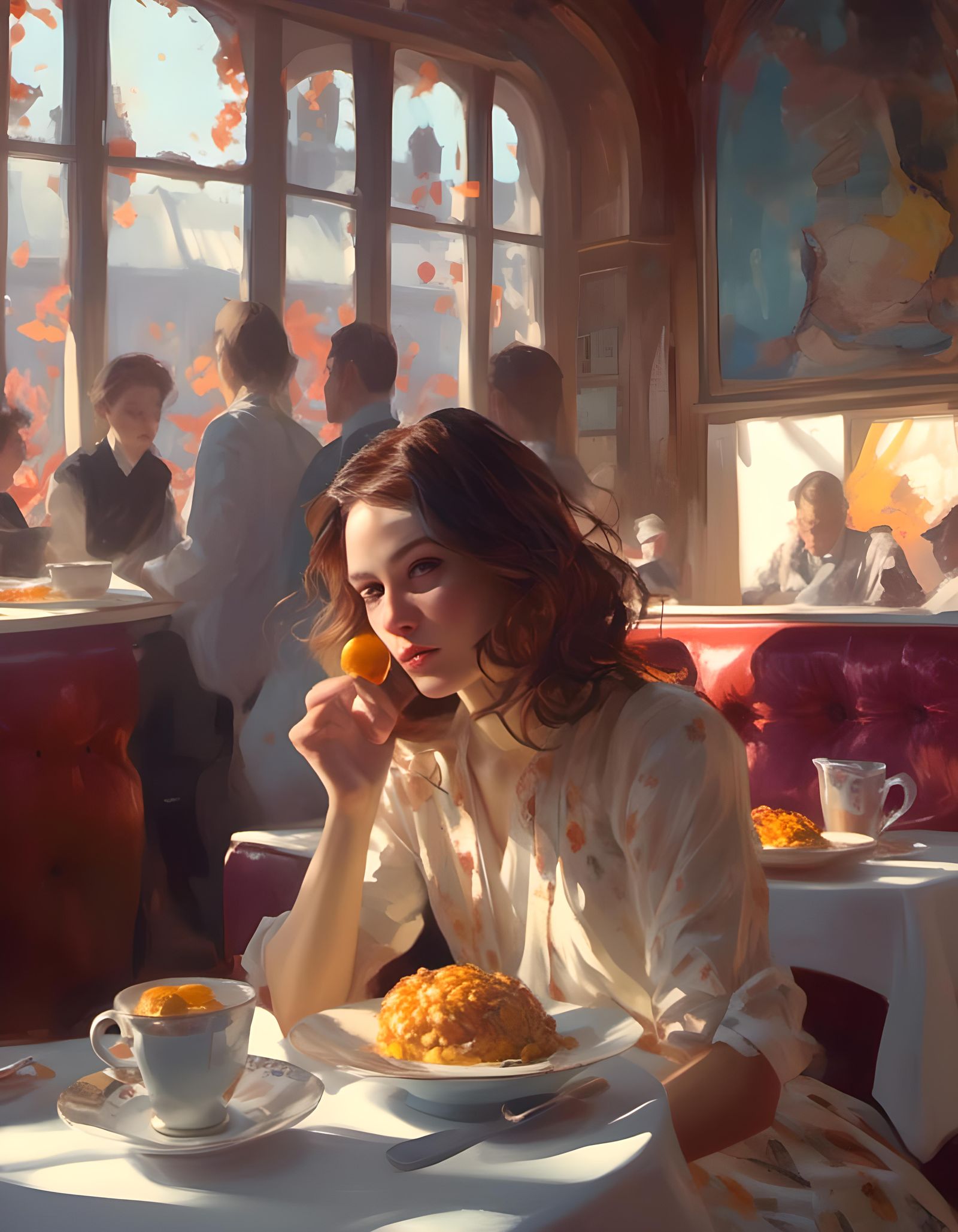 Flirtatious Diner Portrait in Oil Painting Style