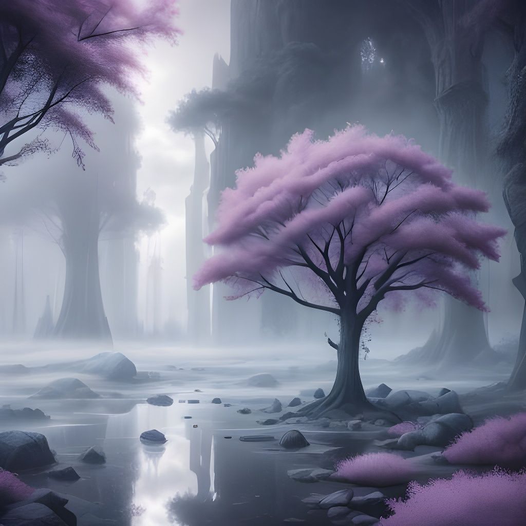 Foggy hues in surreal forest