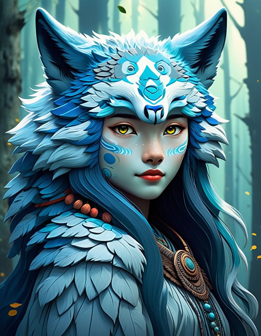 Fantastical Wolf Goddess Inspired by Studio Ghibli
