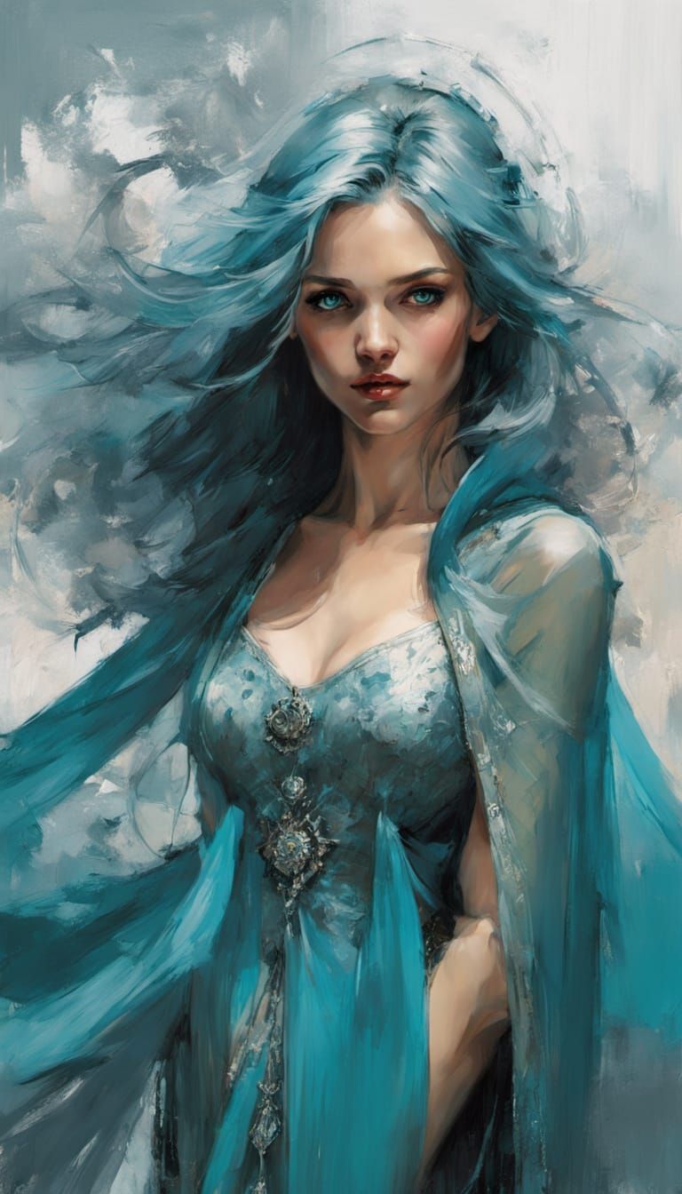 Elegant Medieval Princess in Turquoise Regalia