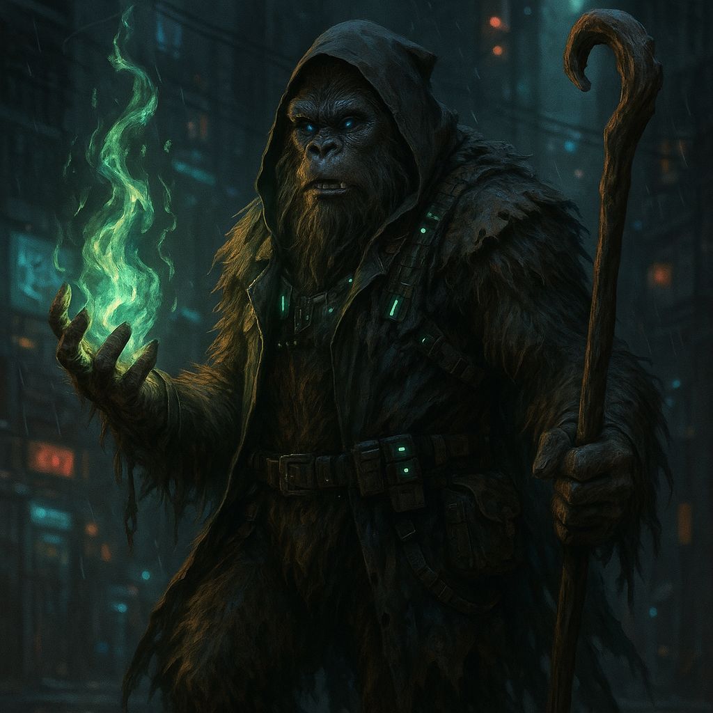 Shadowrun Sasquatch Spellcaster in Urban Fantasy Style