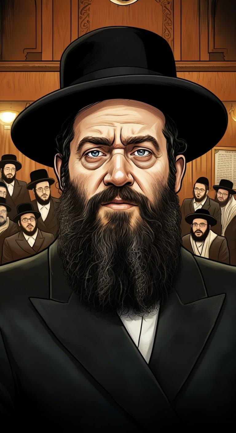 Hasidic Cantor Leading Prayers in Shtiebel, Digital Illustra...