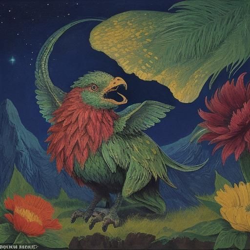 Mythical Singing Pet Inspired by Pirosmani and Nolde