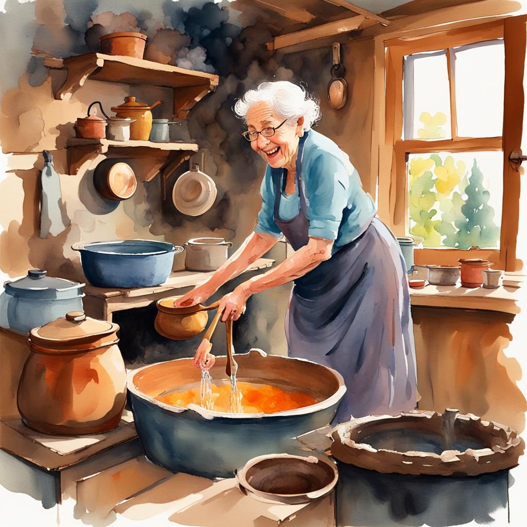 Cozy Farmhouse Kitchen Watercolor Painting