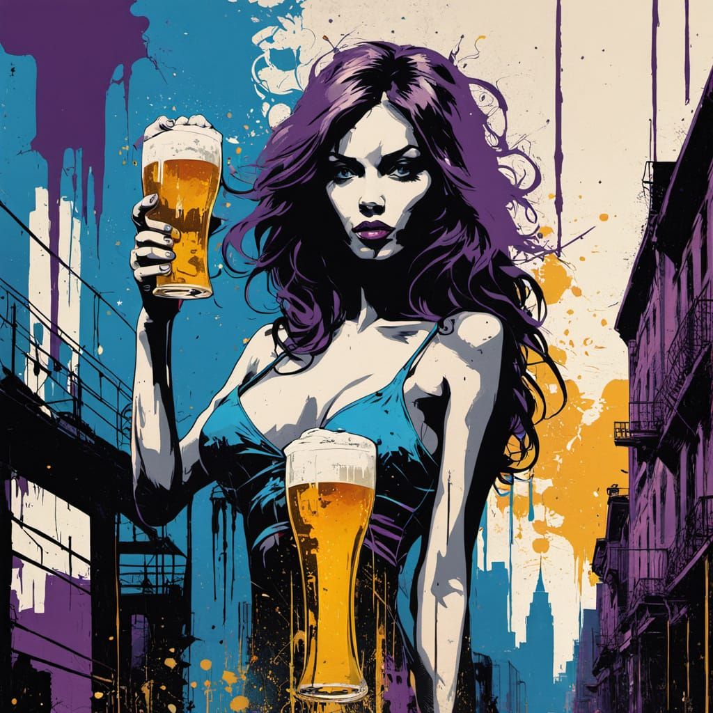 Ladies Enjoying City Lights as Chaotic Splash Art