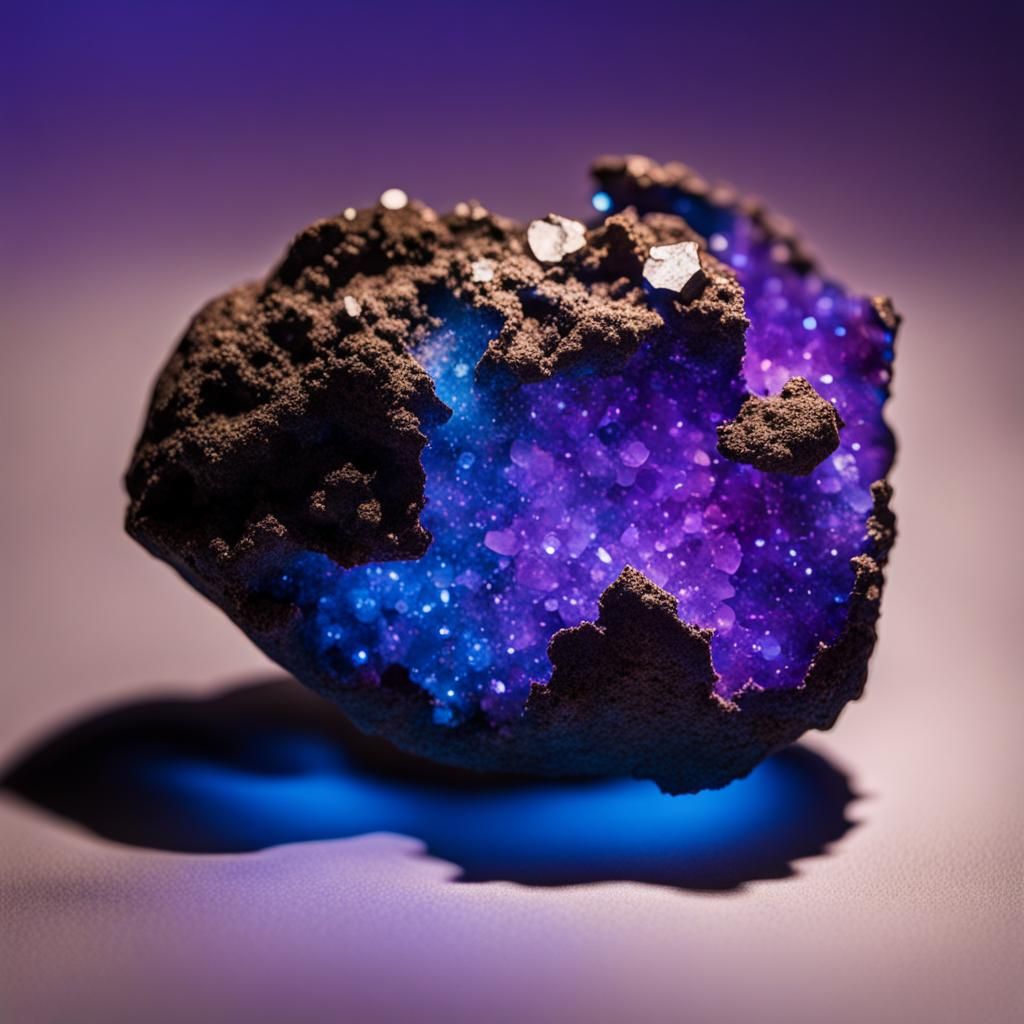 Meteorite Adorned with Glowing Blue Crystals