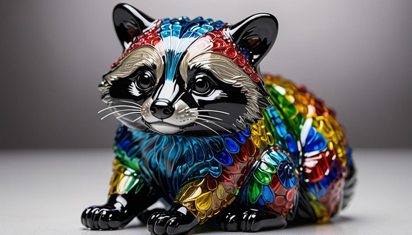 Enameled Glass Raccoon Figurine in Macro Photography