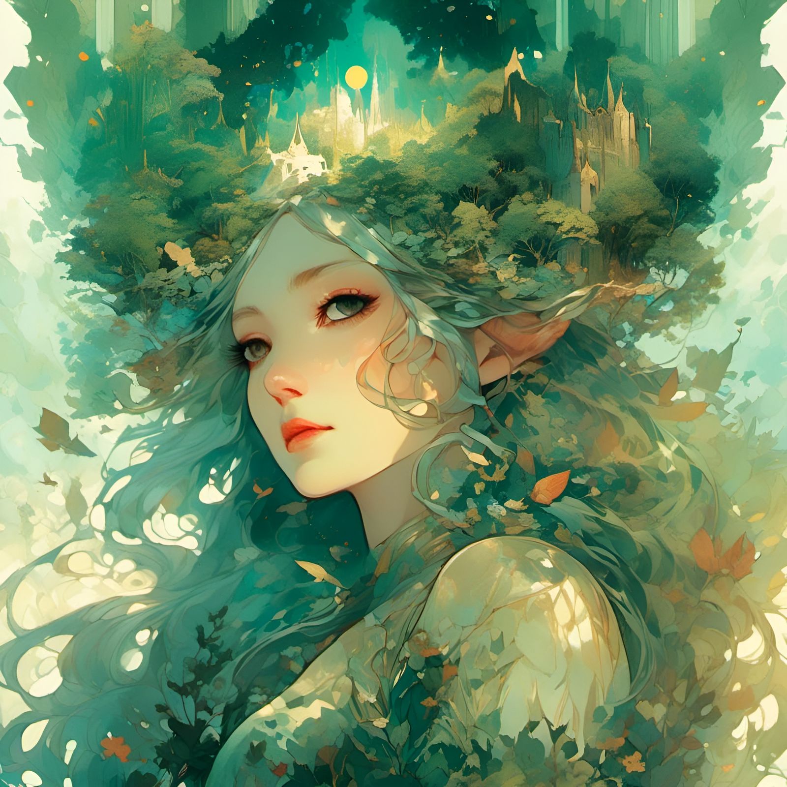 Surreal Elf Druid Double Exposure Collage