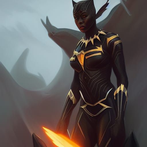 Hyperdetailed Cat Person Girl as Black Panther