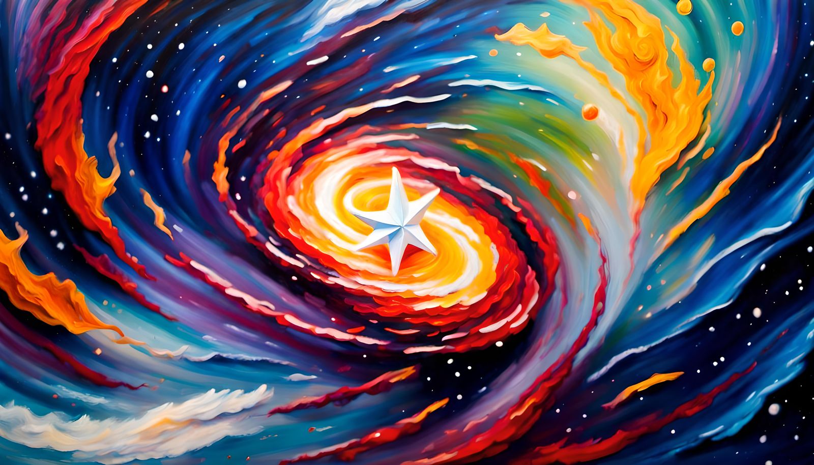 Flare-Star in Spiral Galaxy: Impasto Oil Painting