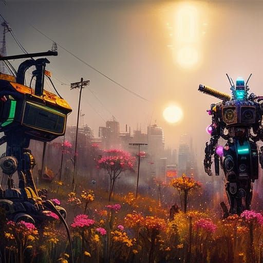 Floral Cyberpunk Robot in Rococo Style