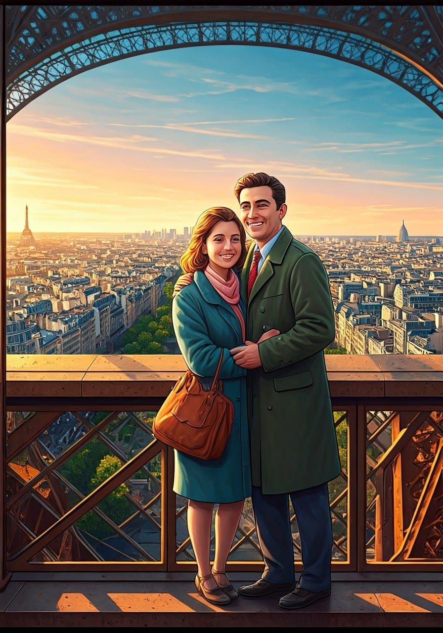 Eiffel Tower Tourists in Impressionist Digital Art