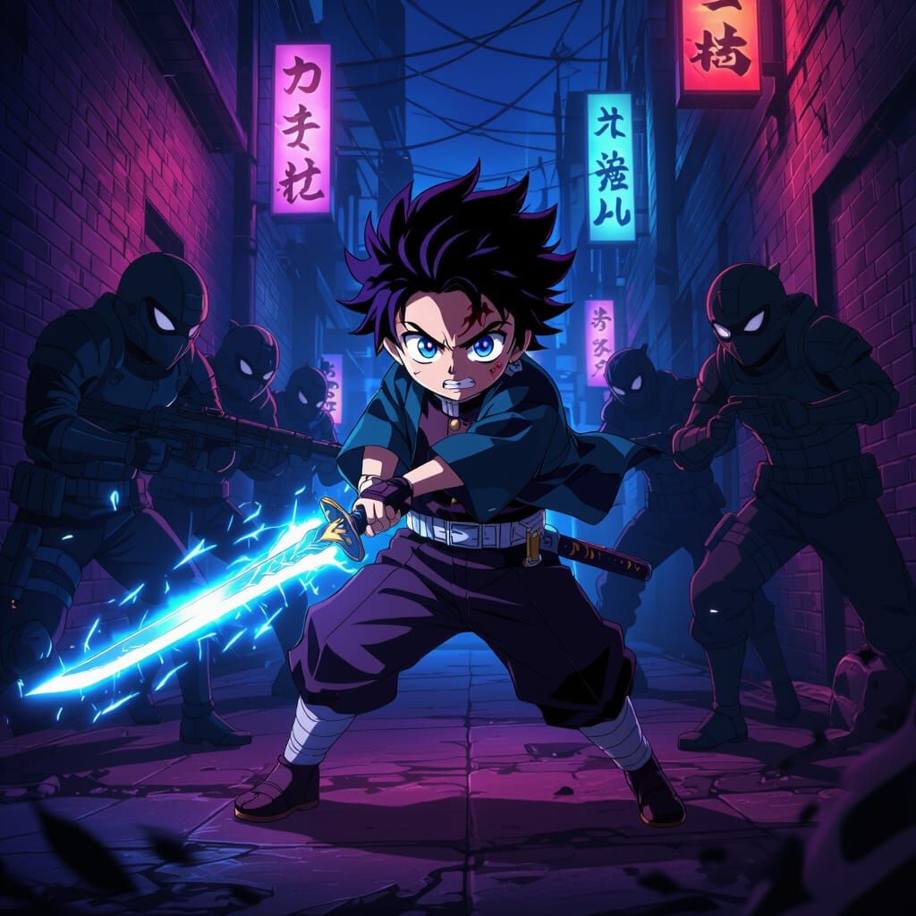 Anime Hero Fights Villains with Energy Sword in Alley
