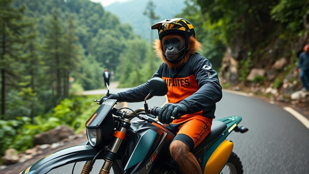 Gibbon Ape Pitbike Ride: Realistic National Geographic Style