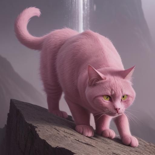 Pink Cat with Bell: Detailed Matte Painting