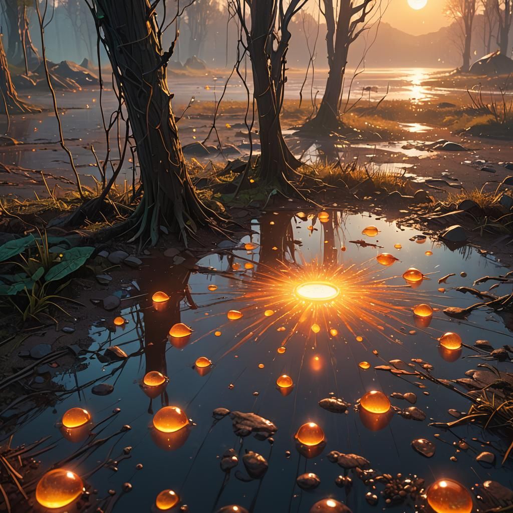 Glowing Sun Showers in Surreal Landscape