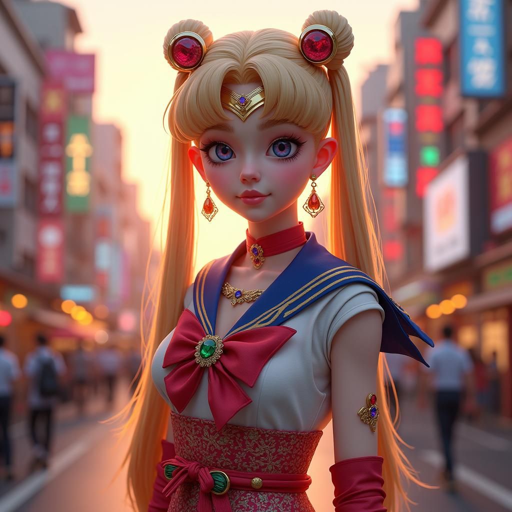 Sailor Moon Portrait in Hyperrealistic Matte Painting