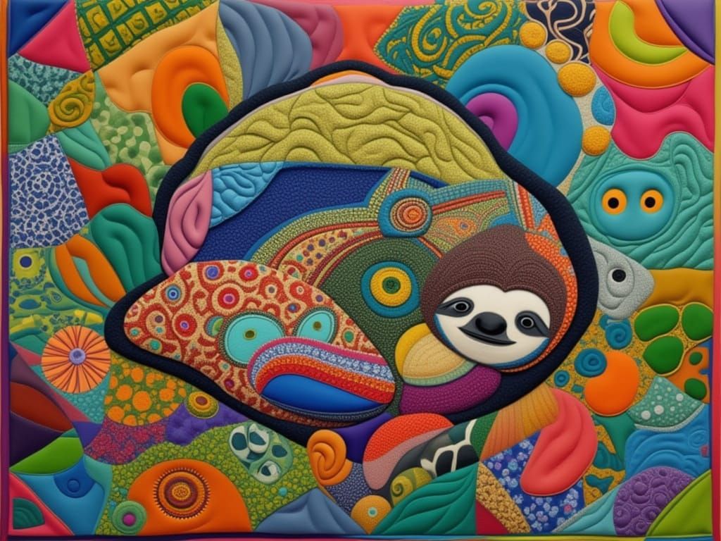 Sloth in Quilt on Tree Branch