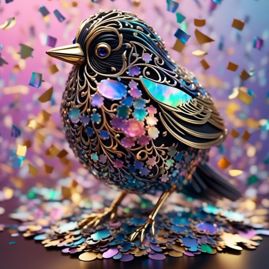Fairytale Bird with Metal Confetti in Faberge Style