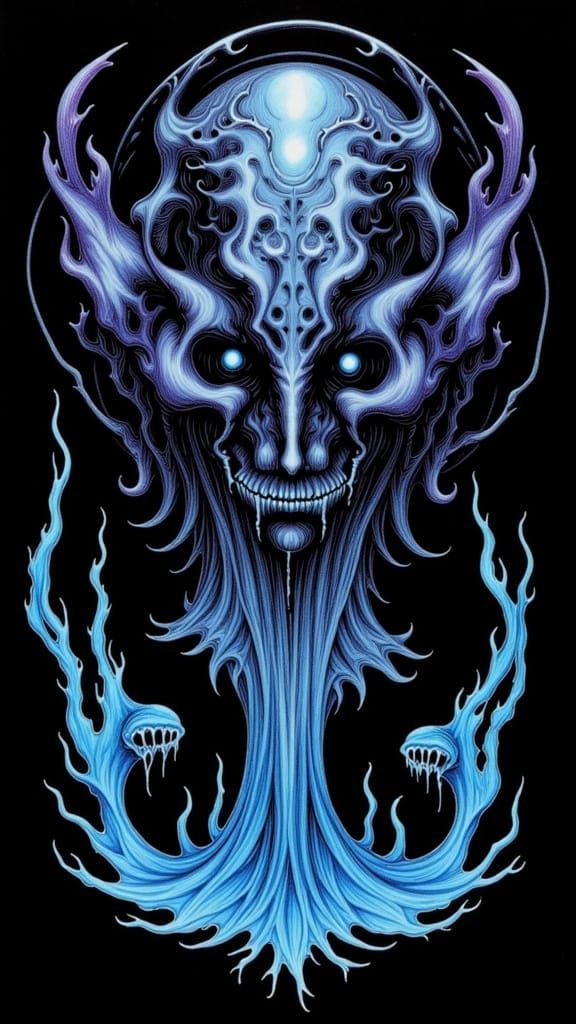 Macabre Phantom Entity in Fungal Psychedelic Ink Style