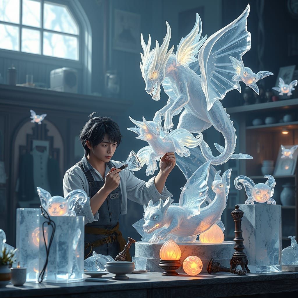 Artist Crafts Crystal Dream Statues in 3D Anime Style