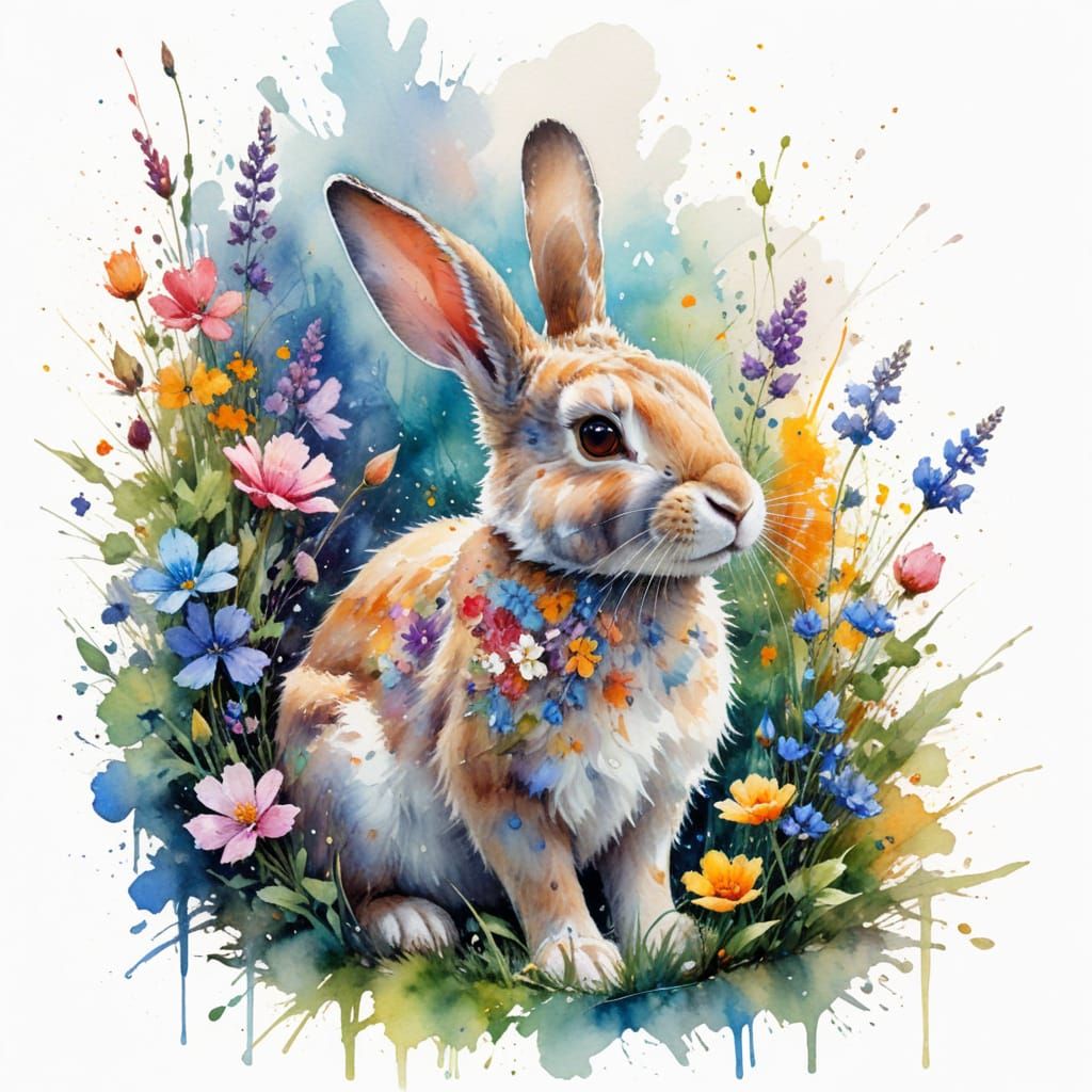 Whimsical Rabbit in a Springtime Floral Wonderland