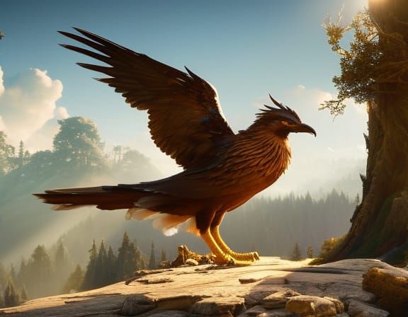 Majestic Griffin in Enchanted Forest: Hyperrealistic Paintin...