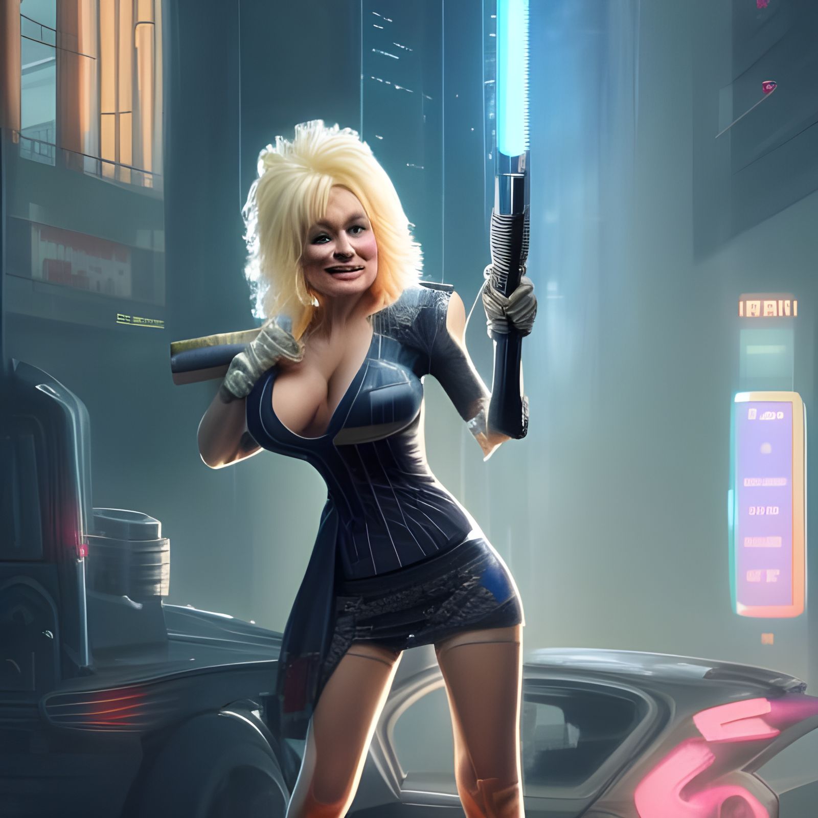 Dolly Parton in Cyberpunk 2077 Style