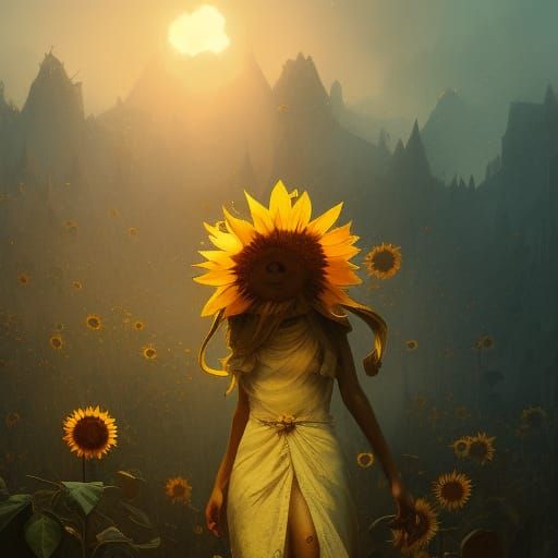 Sunflower in Dark Fantasy Style, Hyperdetailed