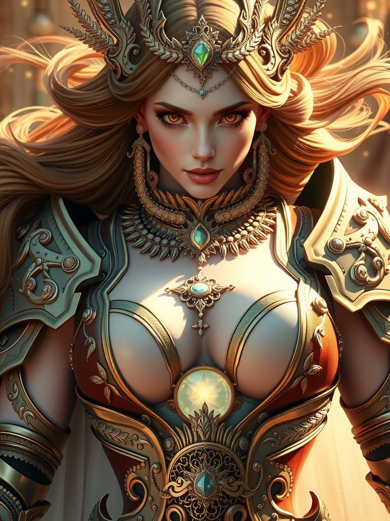 Goddess in Jeweled Armor: A Fantasy Art Piece