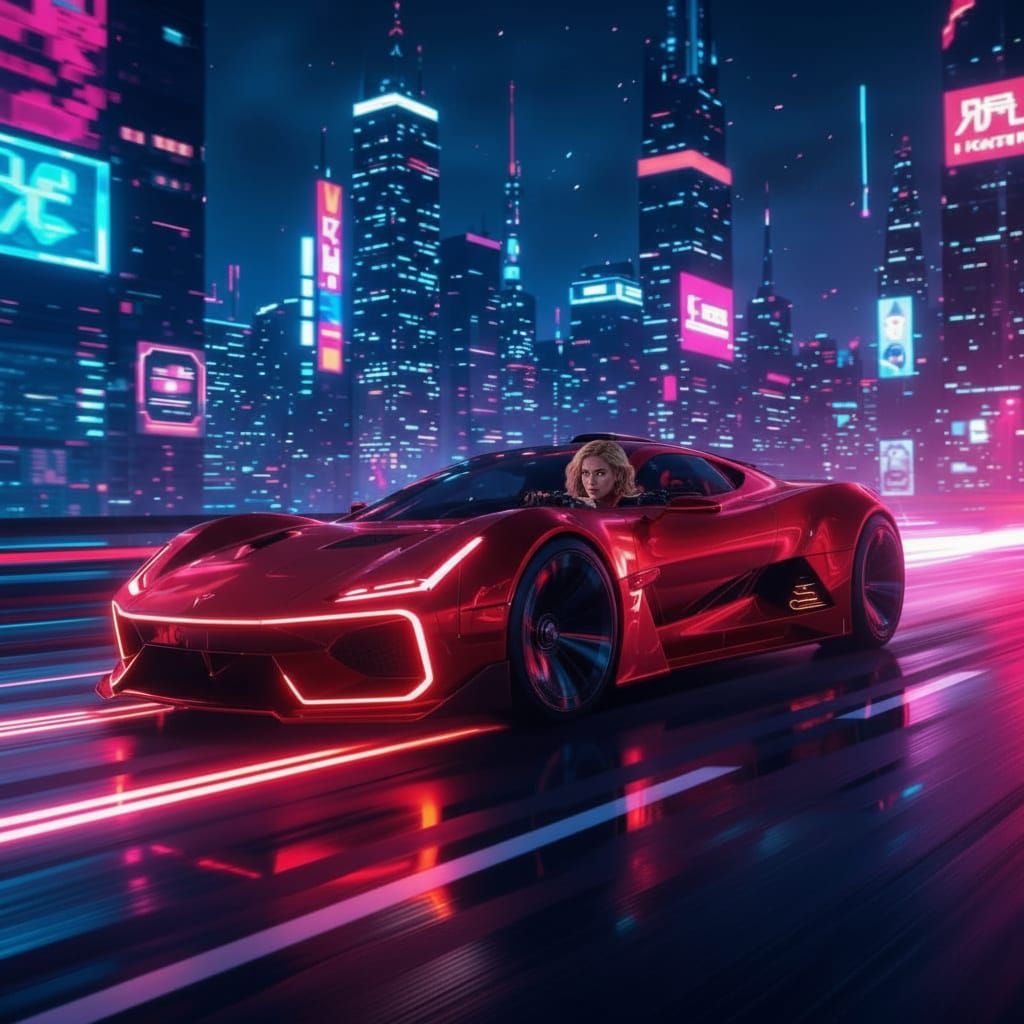 Fast Futuristic Flying Car in Motion