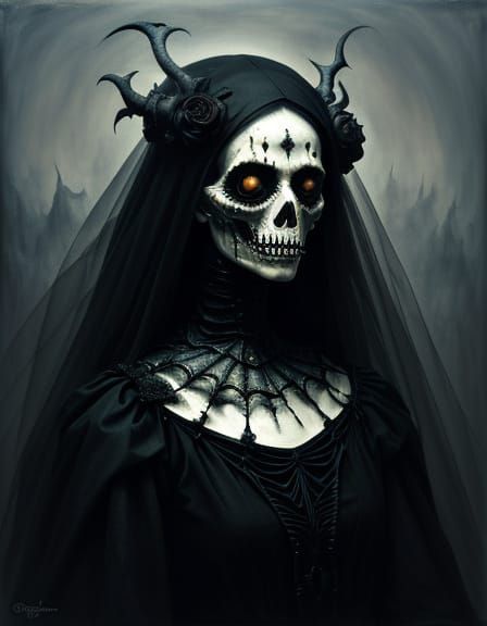 Surrealist Oil Painting of a Spooky Halloween Bride