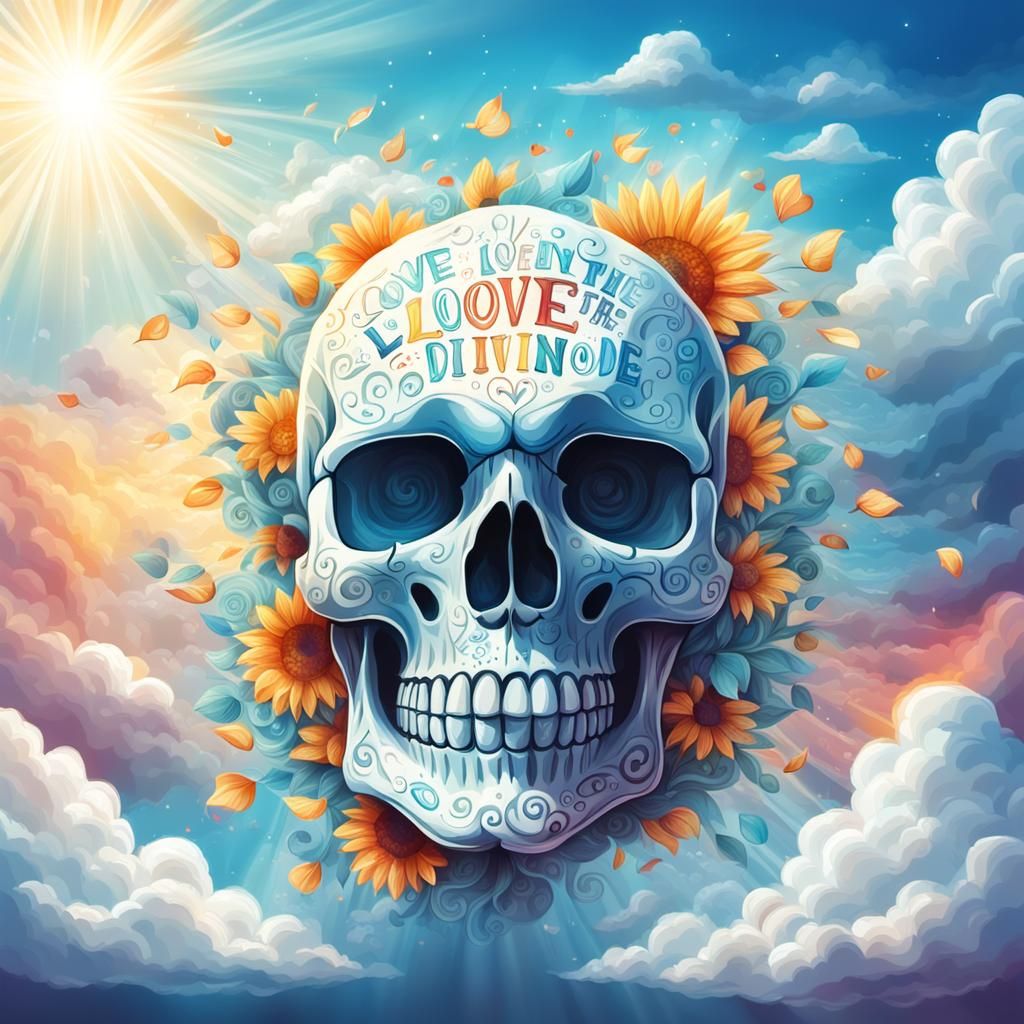 Typographic Skull Art with Divine Sunshine