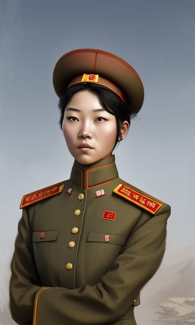 Beautiful North Korean Soldier Portrait in Hyperdetailed Sty...