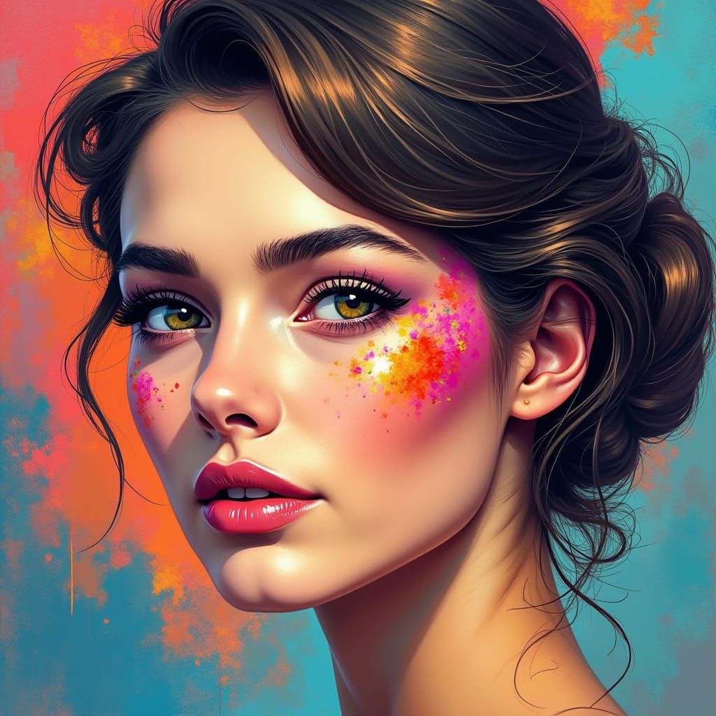 A Classic European Beauty in Vibrant Oil Painting Style