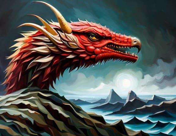 Taxidermied Cryptid Dragon in Oil Painting Style