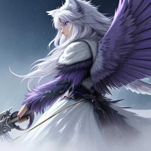 Majestic Winged Wolf with Dragon Eyes in Anime Art